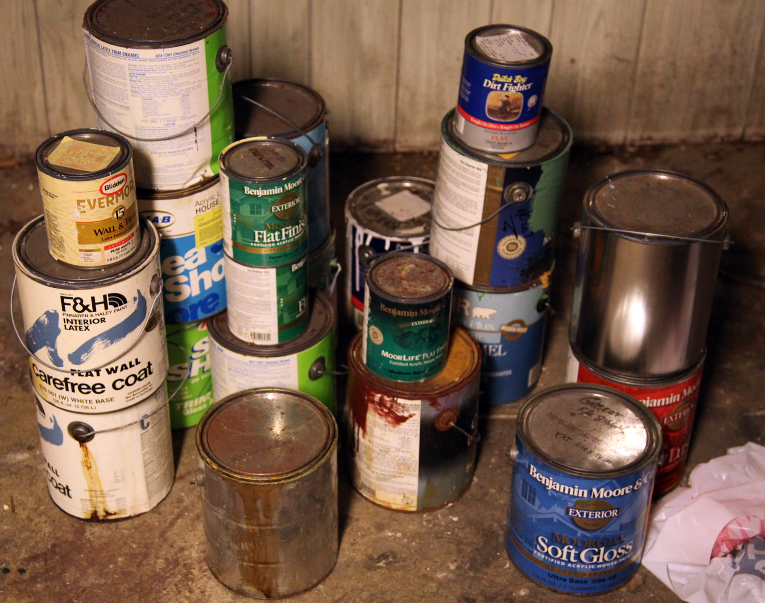 paint cans in basement